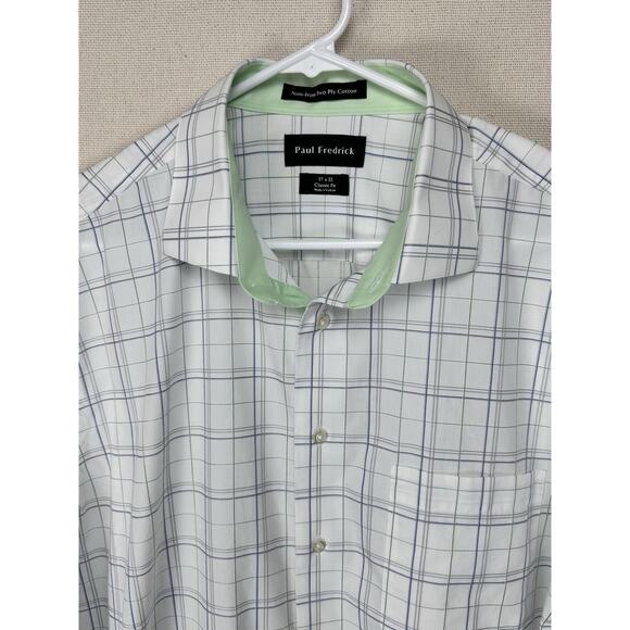 Paul Frederick Non-Iron Cotton Dress Shirt 17-33 With Contrast Trim White Green - Picture 4 of 10